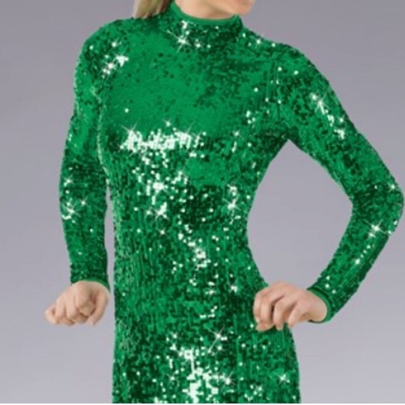 Balera Ultra Sparkle Shift Dance Dress Green Sequined Size Small Adult (4-6) - Picture 4 of 16